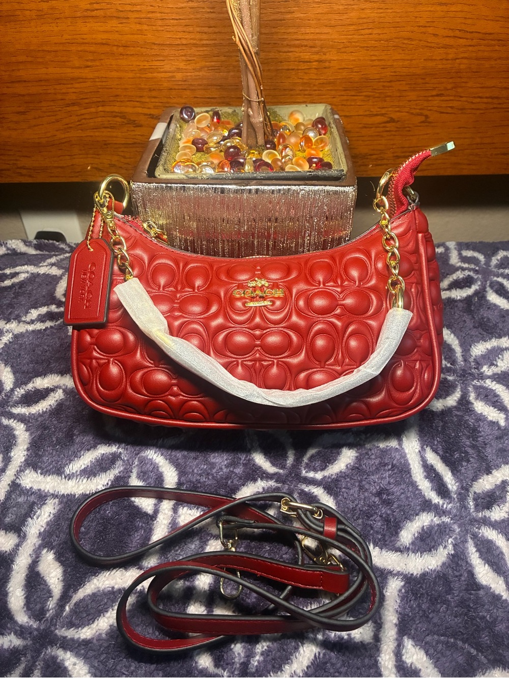 Coach Red Quilted Leather Shoulder Bag with Gold Hardware